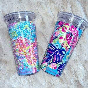 2 Lilly Pulitzer 20oz Clear Tumblers- No Straws
